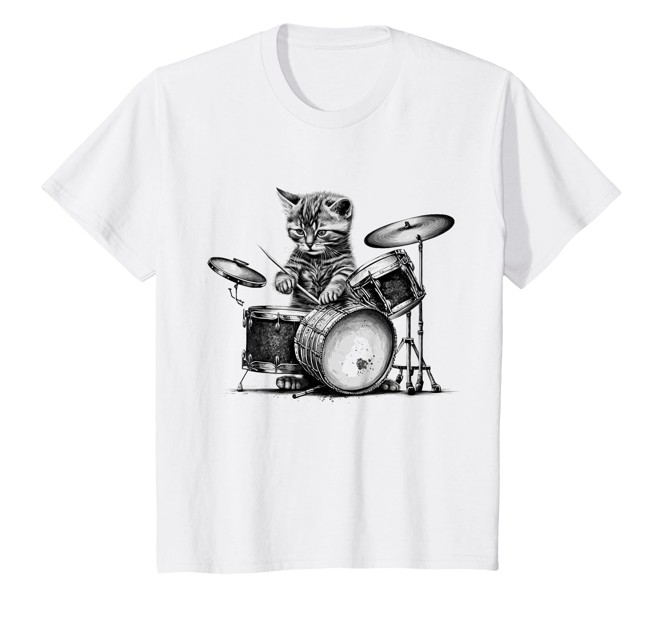 Amazon | 子猫ロックバンド ドラマー 猫 ドラム Tシャツ | Tシャツ
